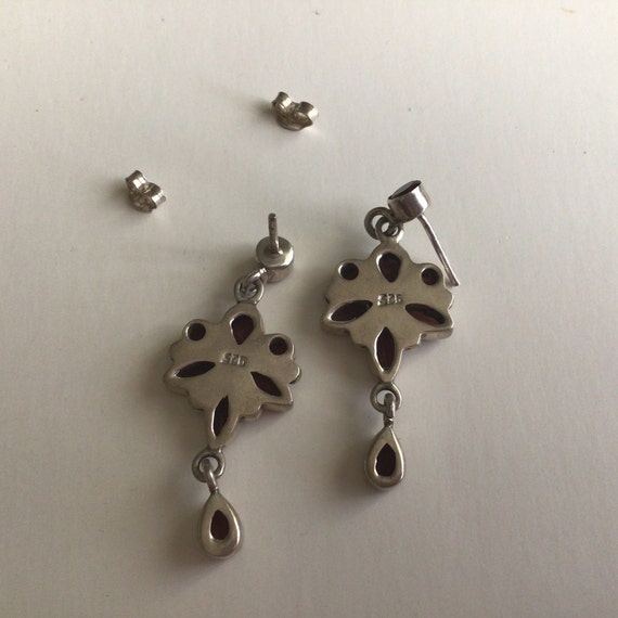 Vintage 925 Silver Earrings.Gemstone Garnet. Clas… - image 5