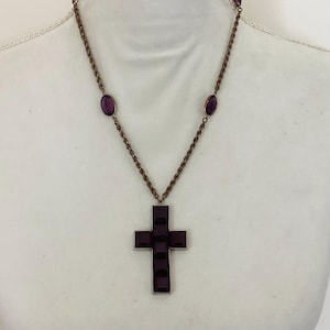 Antique Bronze and Amethyst Cross Necklace