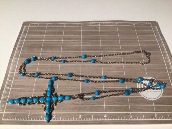 Vintage 925 silver Turquoise Cross Necklace.Leigh… - image 7