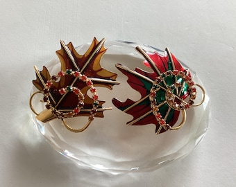 Vintage Lunch at the Ritz Crystal Leaf Clip On Earrings