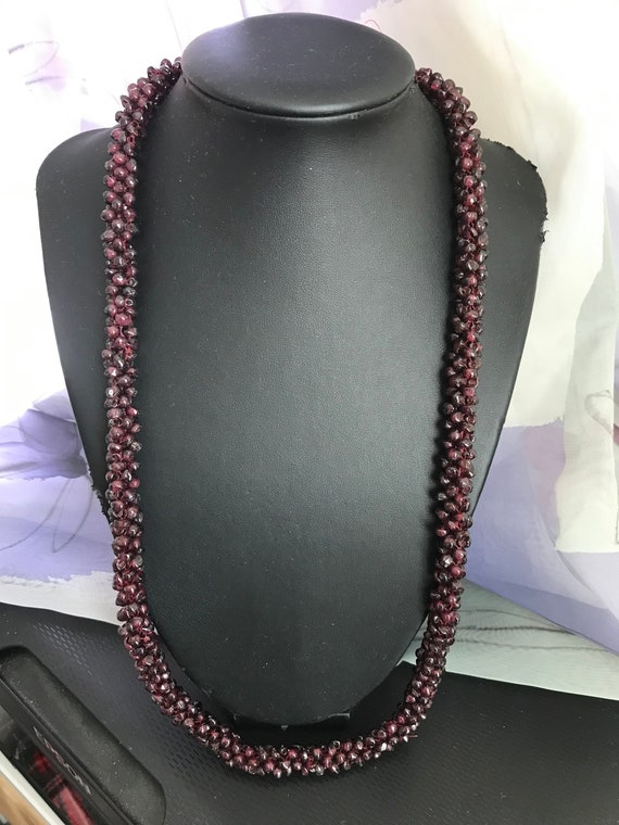 Genuine Garnet Braided necklace.925 Silver Locker… - image 3