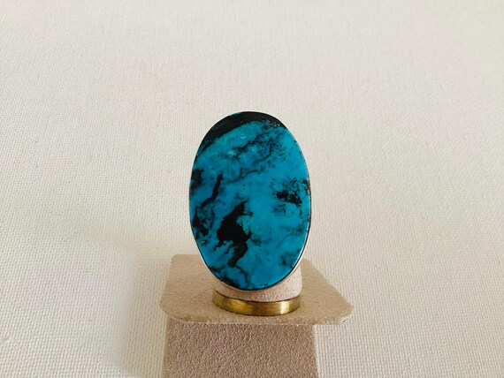 Large Statement Turquoise Ring Sterling Silver si… - image 3
