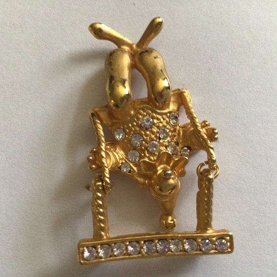 AJC Swing Clown.Gold plated Rhinestone Swarovski … - image 3