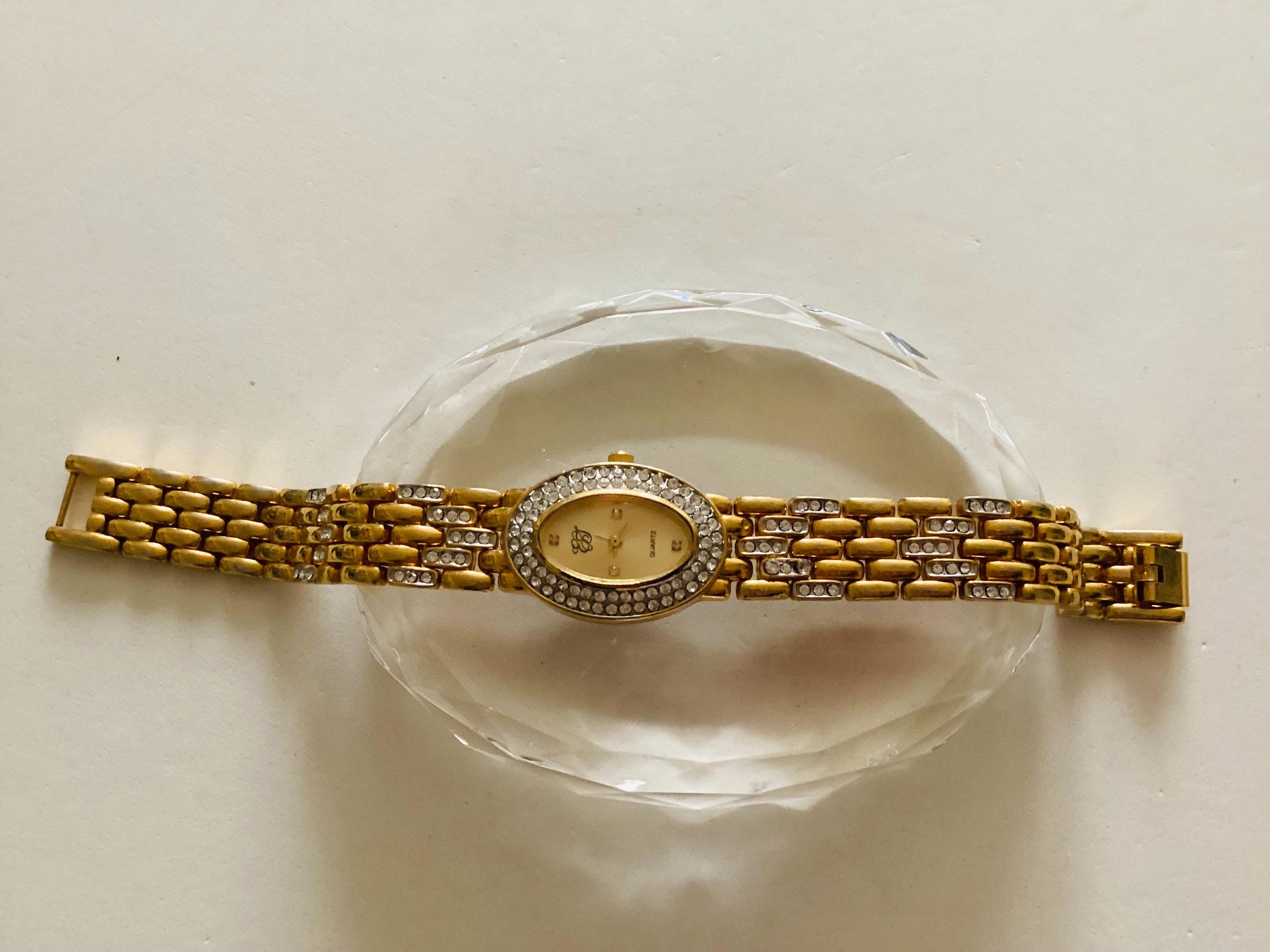Vintage Elizabeth Taylor Gold Tone Rhinestone Bezel Quartz  display picture 2