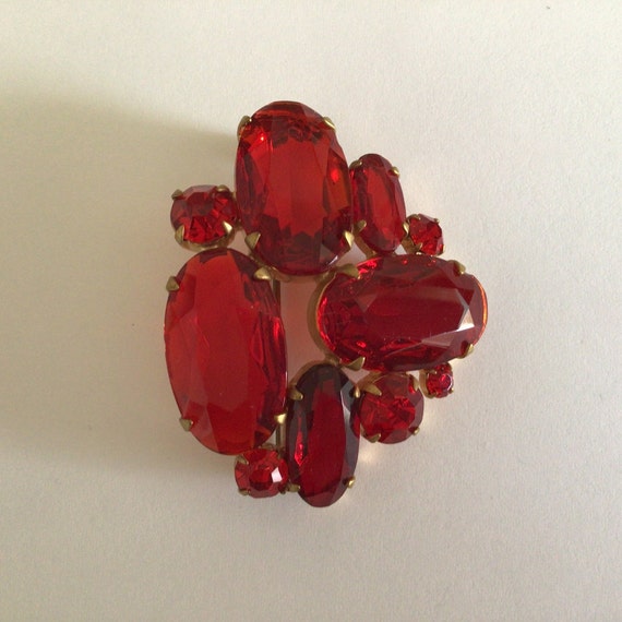 Vintage  Czech Ruby  Red Open Back Rhinestone Bro… - image 2