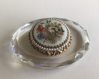 West Germany Sugar Glass Floral Brooch, Filigree Back, 1960s
