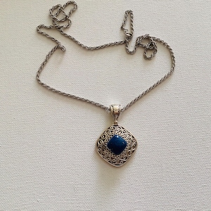 Vintage 925 Sterling Silver Lapis Lazuli Pendant Necklace