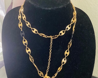 Vintage Black and Gold Tone Camrose and Kross JBK Jackie Kennedy Marine Link Necklace