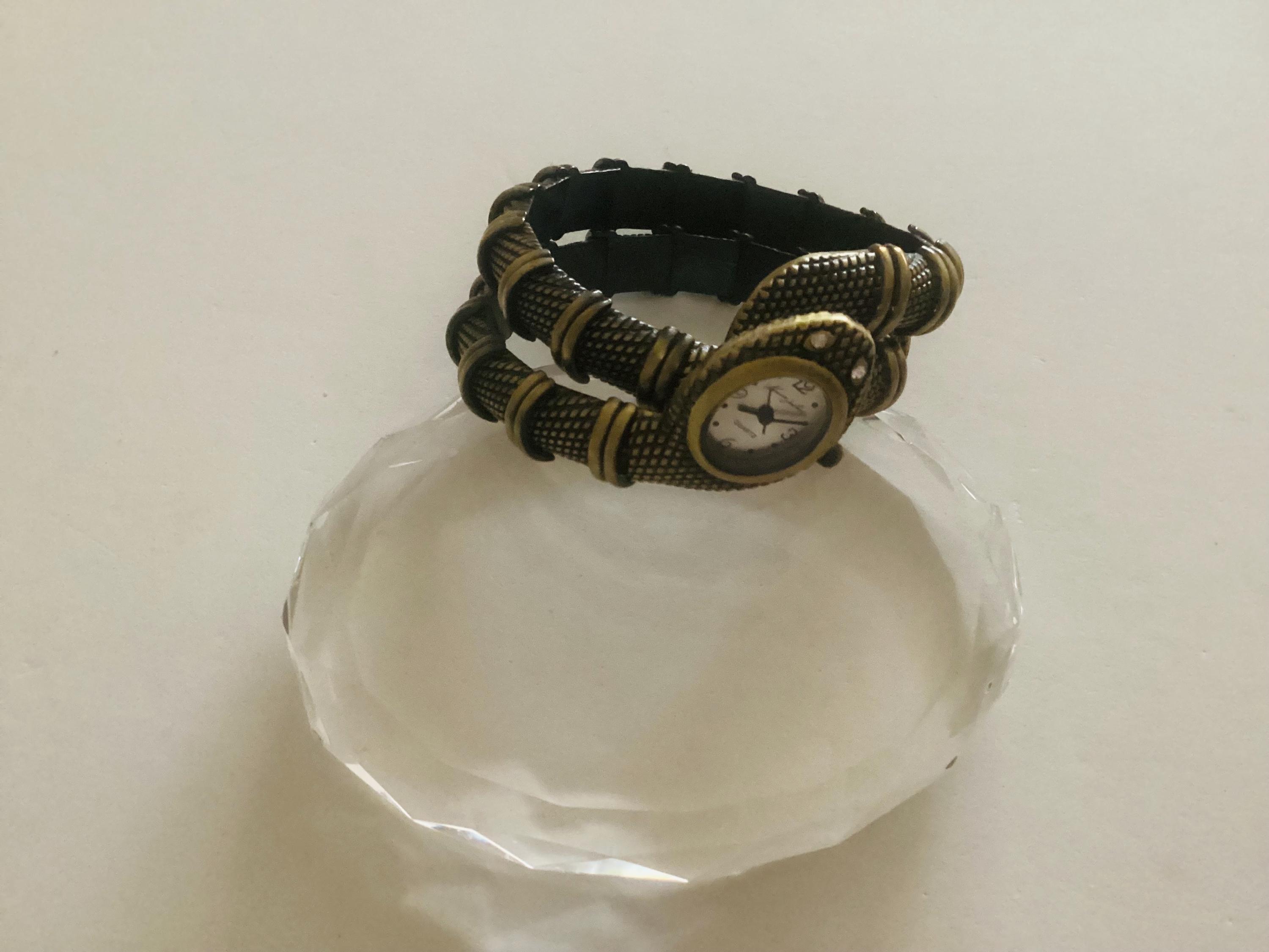 Vintage Kenneth Jay Lane Coiled Bronze Snake Watch With New