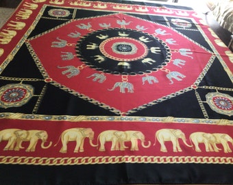 Moroccan Elephant Print Scarf: Large Square Polyester, Made in Italy