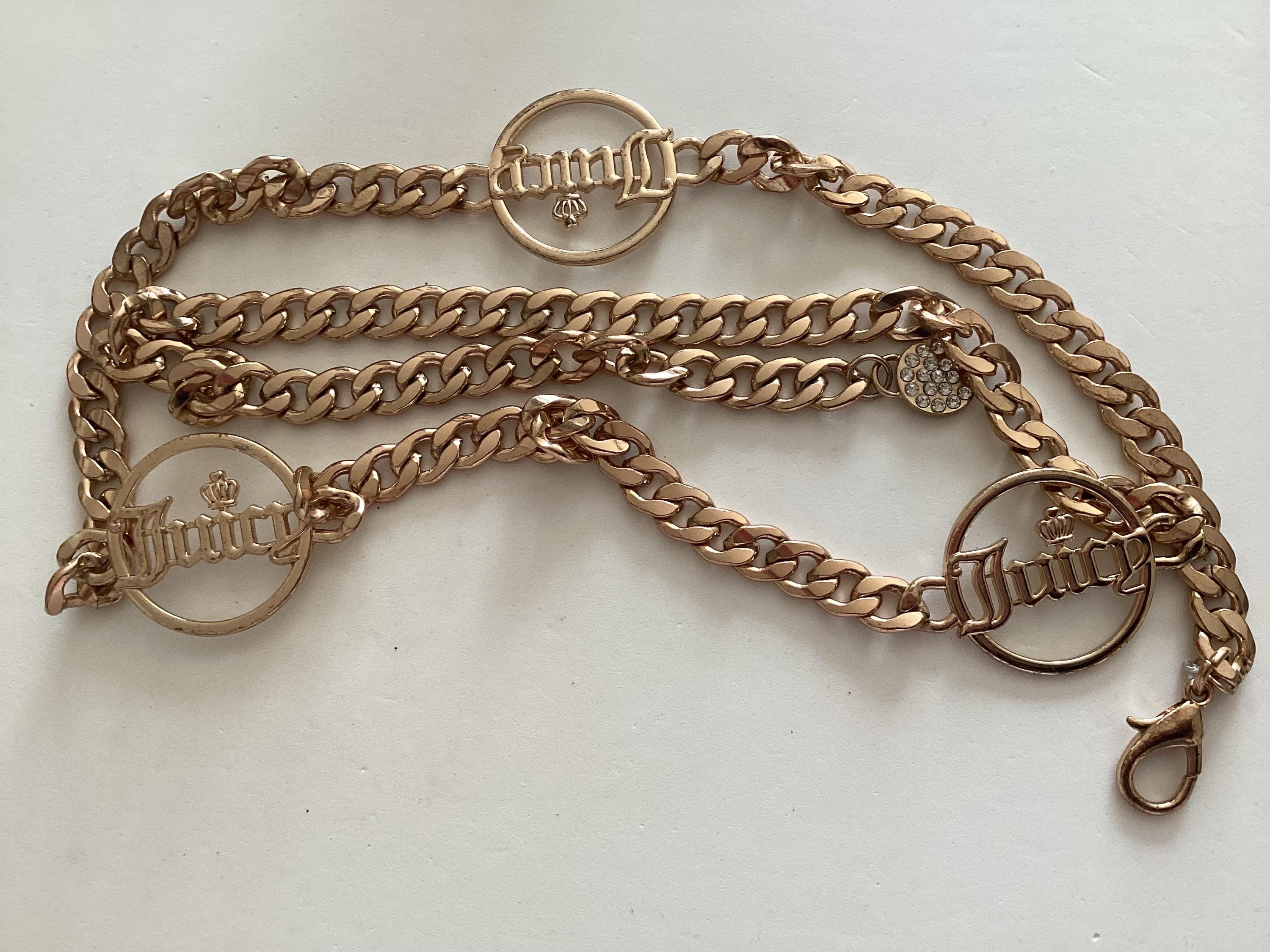 JUICY COUTURE チェーン　ベルト　ゴールドカラー　おしゃれ Vintage Juicy Couture Heavyweigt Golden Tone Chain Waist Logo Belt
