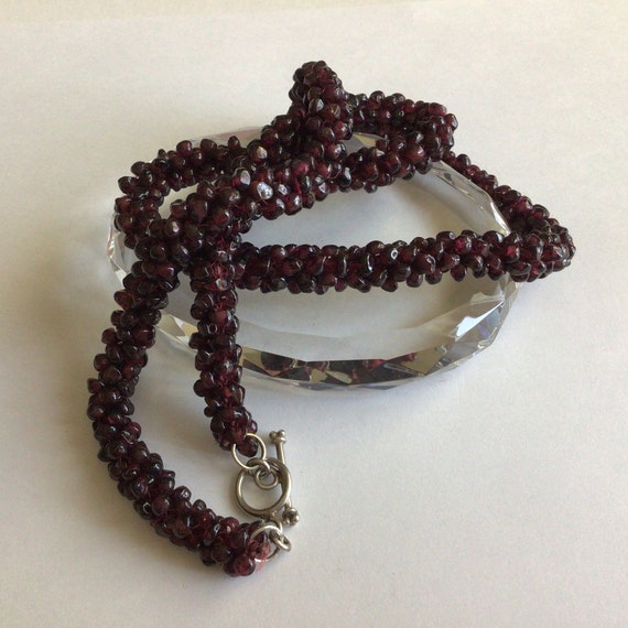Genuine Garnet Braided necklace.925 Silver Locker… - image 4