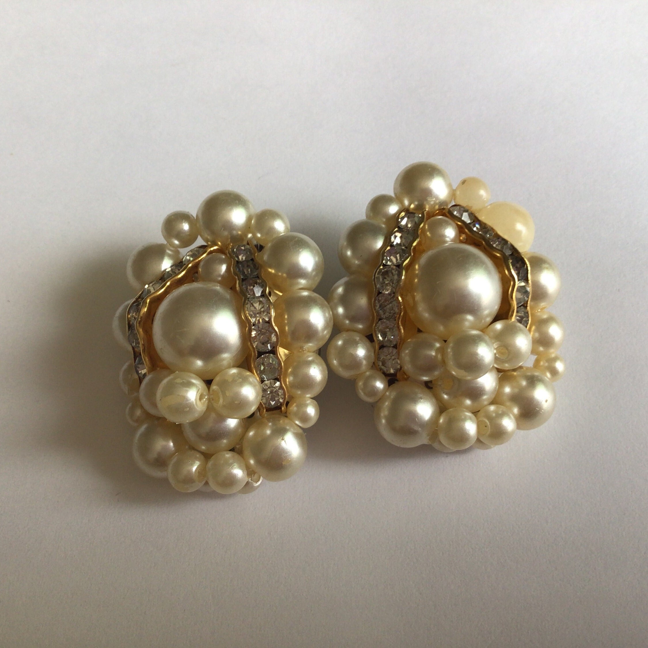 Crystal Cluster Pearl Earrings in Pink | Arva.co