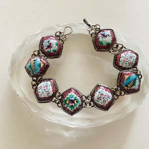 Vintage Silver  Enamel Hand Painted Bracelet