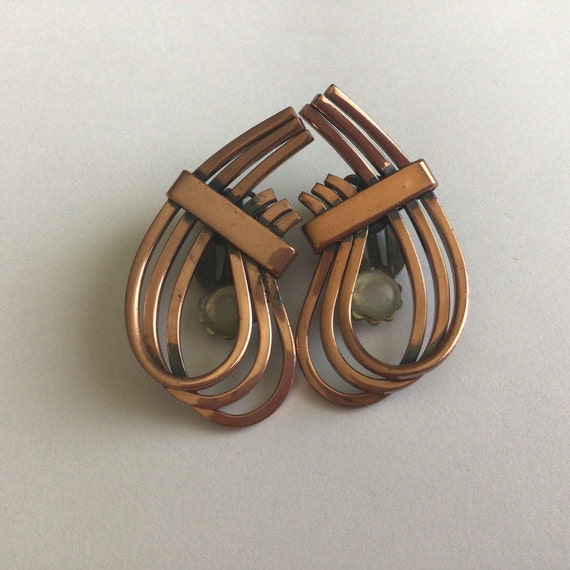 Vintage Renoir Copper Modernist Clip on Earrings.… - image 1