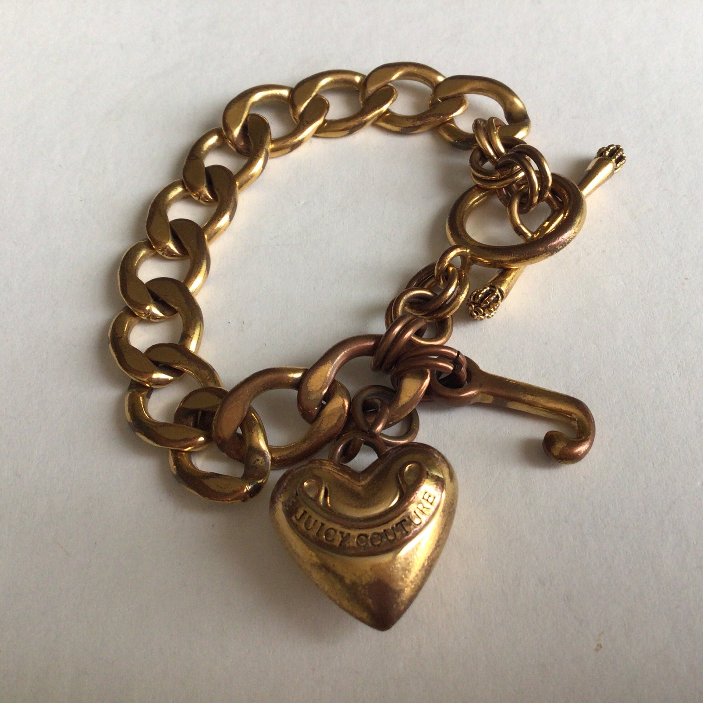 Juicy Couture Silver Tone Bracelet With Unusual Heart Clasp
