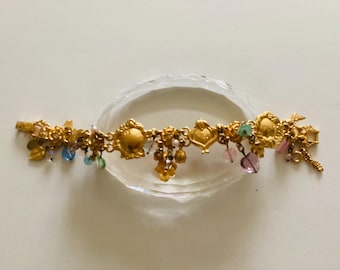 Vintage Kirks Folly Moon Phase Charm Bracelet: Celestial Gold Plated Watch