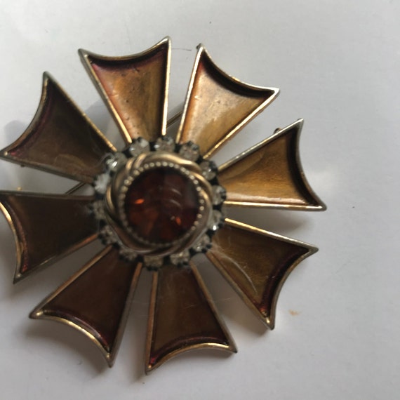 HAR Maltese Cross.Vintage Brooch.Bronze tone.Rhin… - image 1