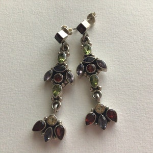 Nicky Butler 925 Silber Vintage Ohrringe.Edelstein Granat, Ametist,Pheropaz.Made in India in 200.