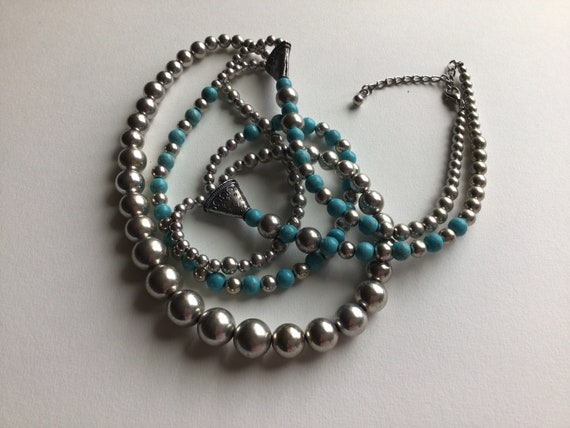 Moroccan Silver Plated and Turquoise Beads Neckla… - image 4