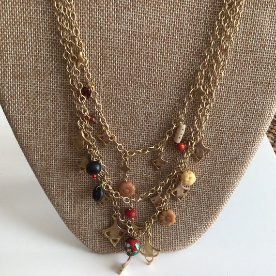 Vintage Avenue TM Gold tone three stands Necklace… - image 4