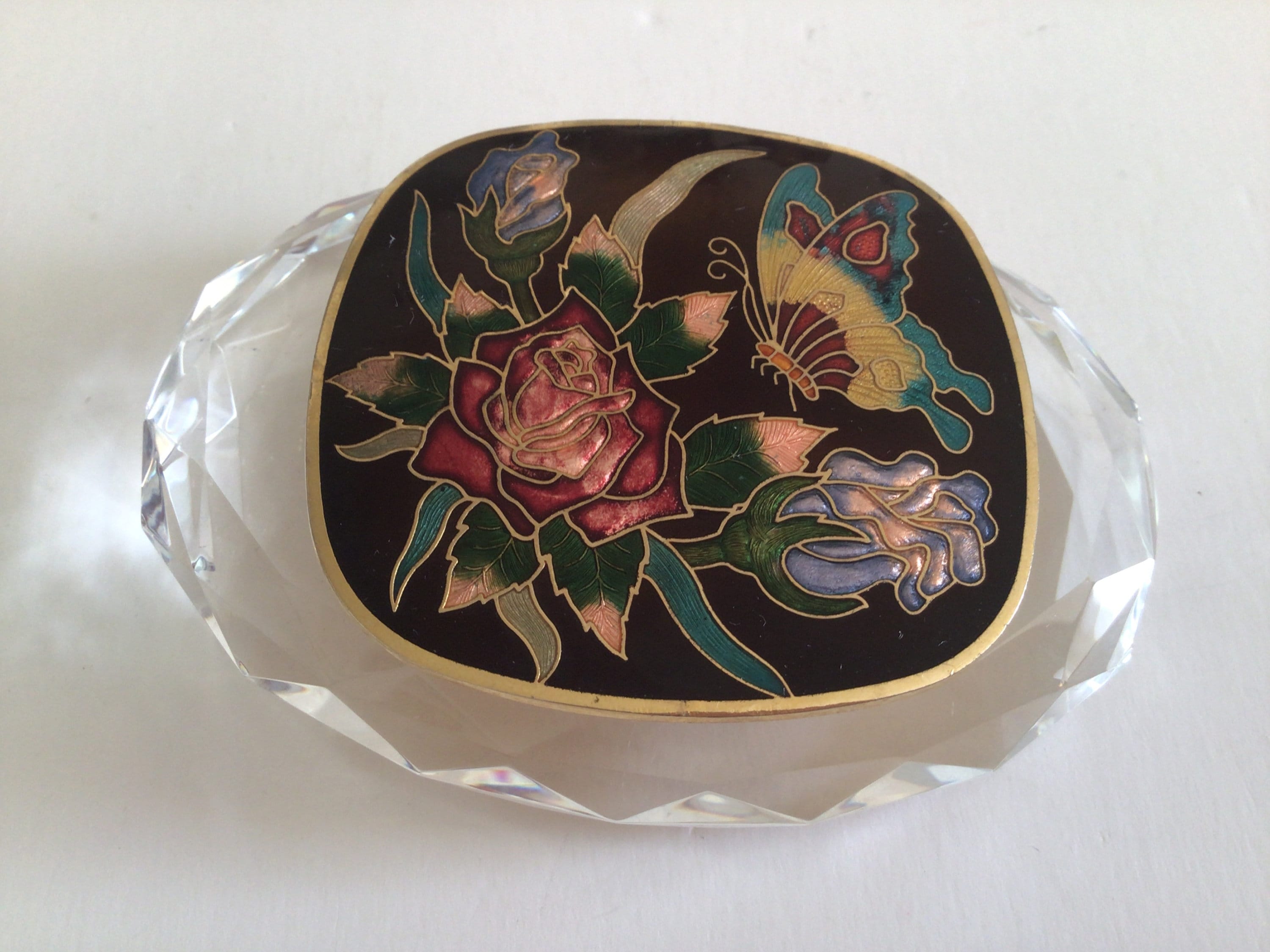 Vintage Cloisonne Belt Butterfly Flower Black Vintage Cloisonne Belt Buckle Butterfly Flowers Enamel Metal  main image 4