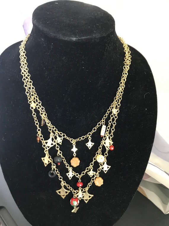 Vintage Avenue TM Gold tone three stands Necklace… - image 2