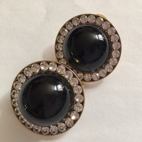Classic-style earring’s,with faceted black glass … - image 2