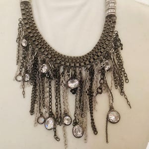 Vintage Ann Taylor Black Color Clear Crystal Bib Statement Necklace