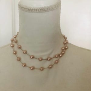 Vintage Signed Monet Faux Pink Pearls Double Strand Gold Tone Necklace