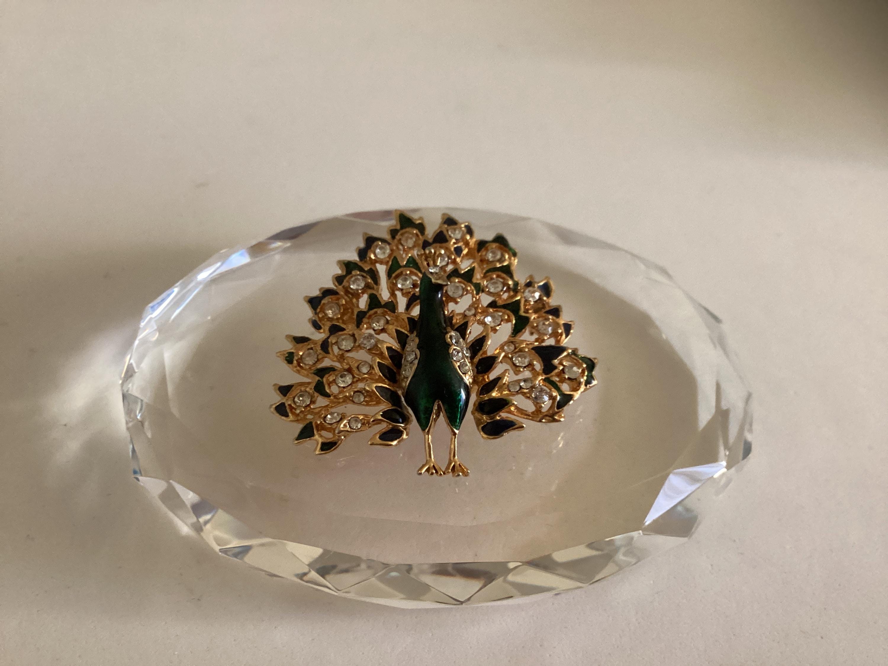 1950 年代のヴィンテージ ピーコック ブローチ、金メッキ ライン