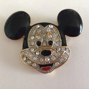 Disney Mickey Mouse Swarovski Arribas Crystal Brooch Pin Pendant,NIB New 90s Vtg