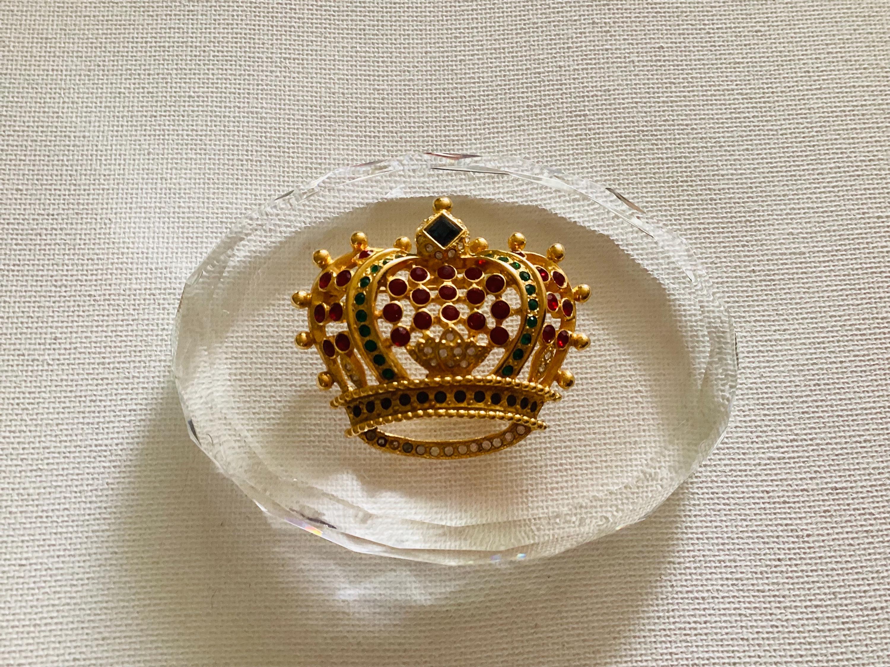 Vintage Kenneth Jay Lane Brooch Red and Green Jewel Crystal Crown
