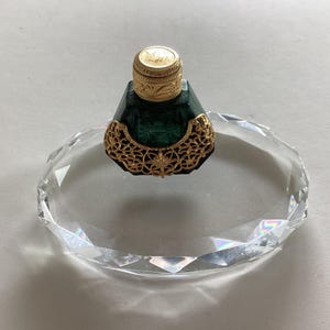 Vintage Filigree Czech Mini Perfume Bottle.Malachite glass 1950s.