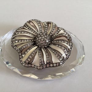 Joan Rivers Vintage Brooch.Classic Collection.Large Enamel Flower White off.Swarovski Crystals.Mint Vintage Condition.