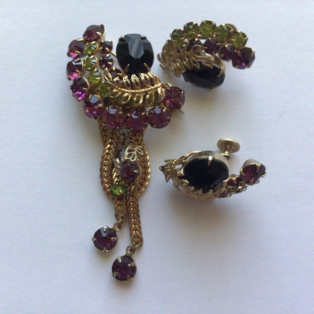 Antique Gold Plated.gemstone Costume Jewelry Set. Made in Etsy