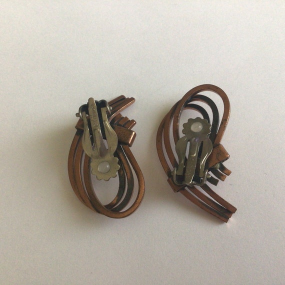 Vintage Renoir Copper Modernist Clip on Earrings.… - image 4