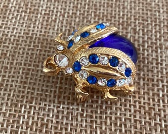 Broche Vintage Coccinelle Bleue Avec Strass Diamant - Modèle 777, Métal, Occasion Bon état