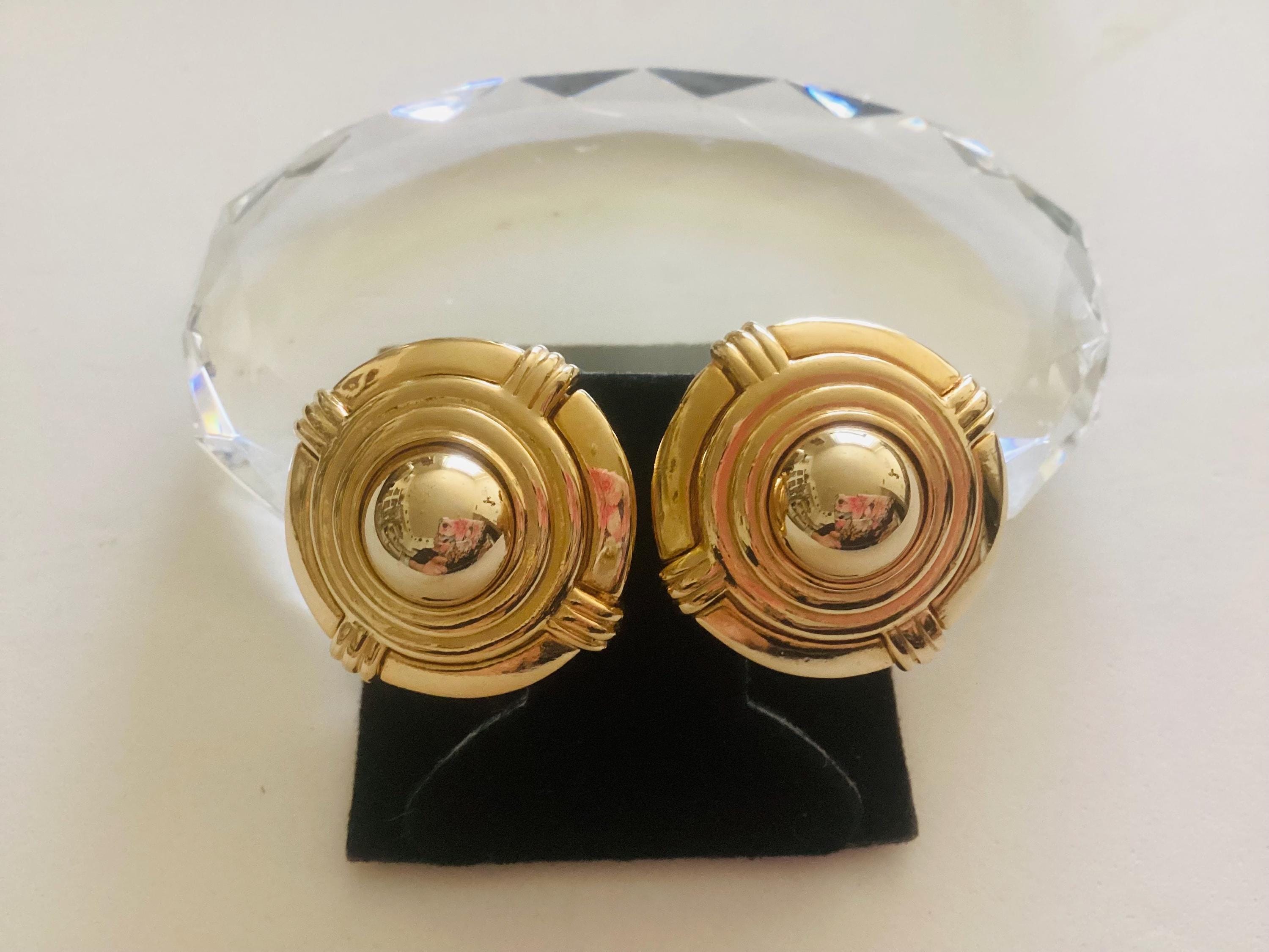 Vintage Givenchy Clip Earrings Gold Plated Round Modernist  display picture 1