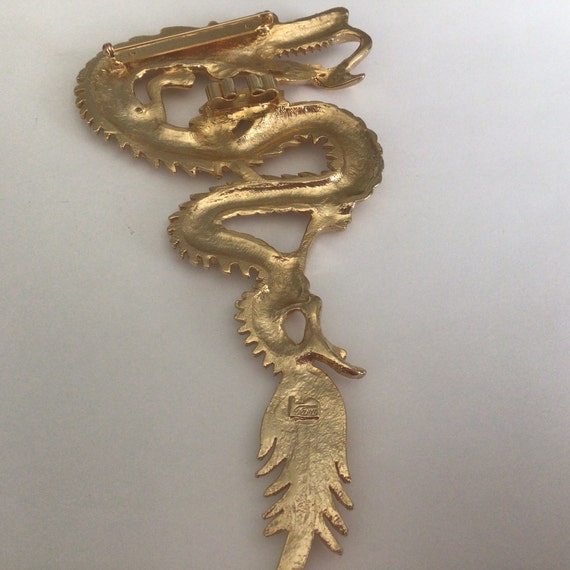 Vintage Brooch/Pendant .Large Gold tone Dragon.Rh… - image 5