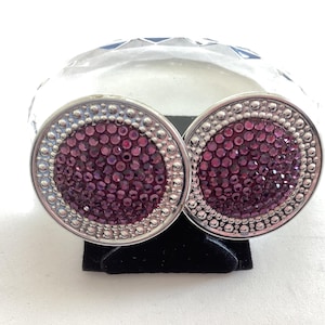 Vintage Richard Kerr Silver Tone Paved Purple Crystal Clip On Earrings