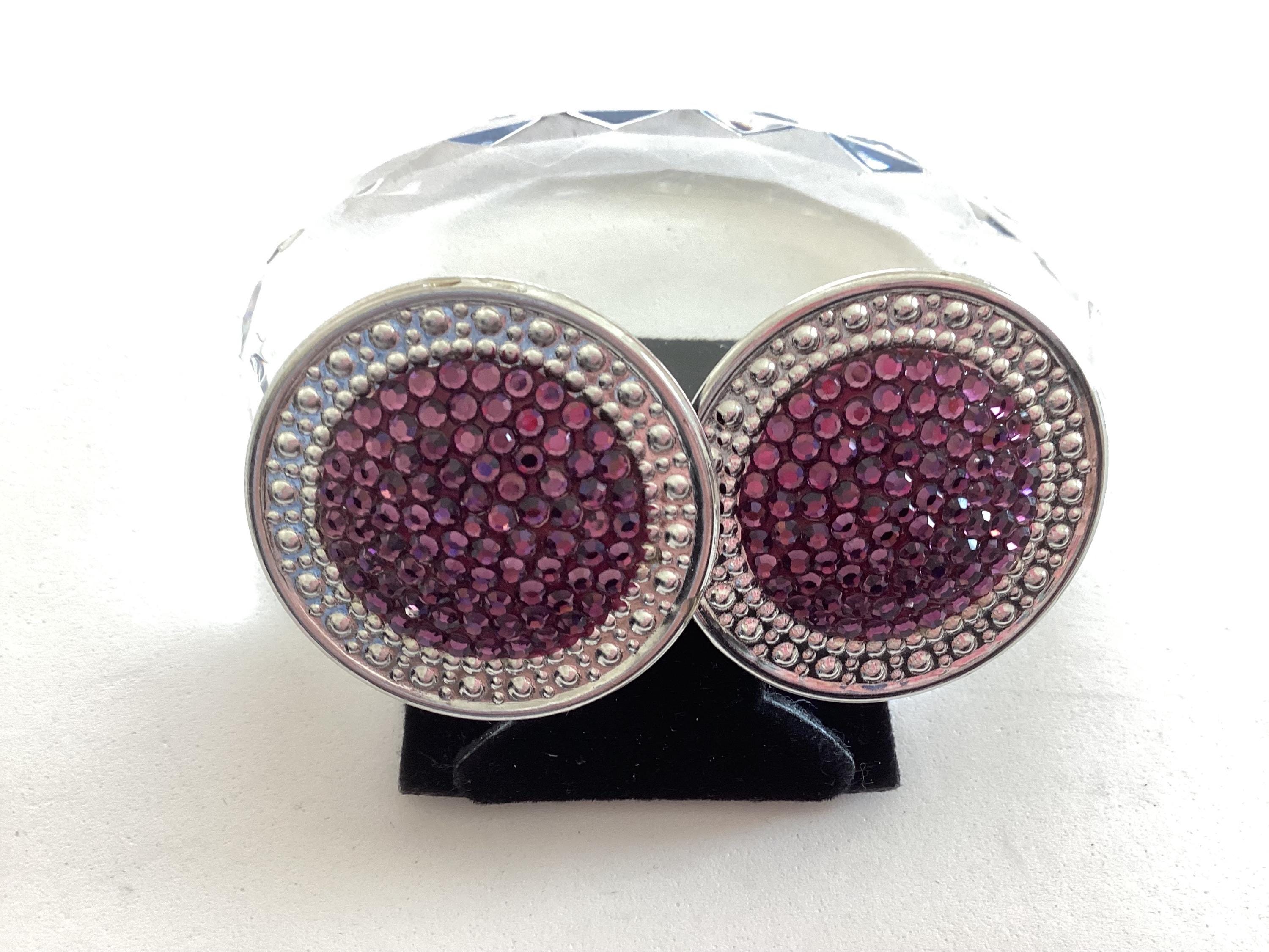 Vintage Richard Kerr Silver Tone Paved Purple Crystal Clip On Earrings