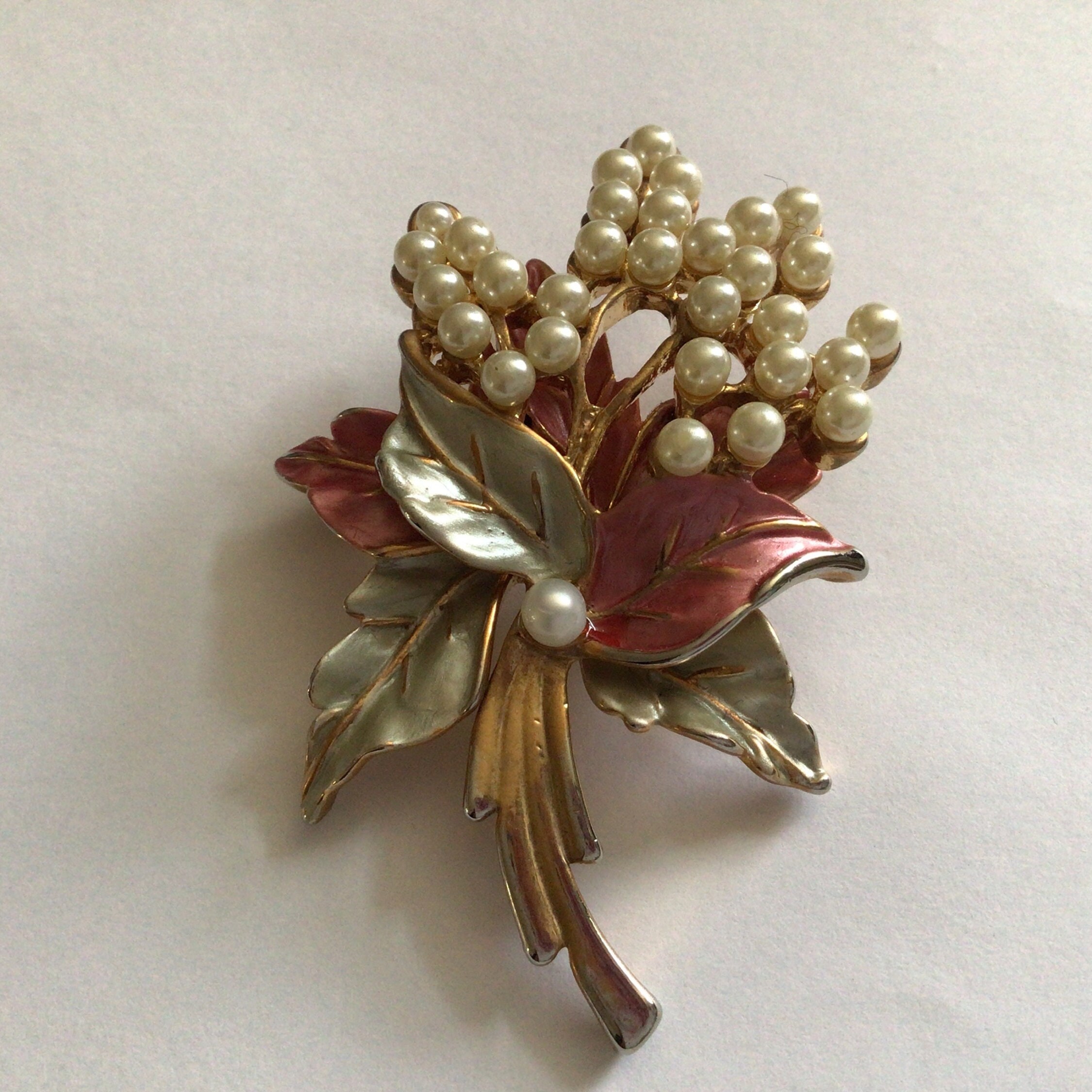Broche Fleur Vintage – Plaqué Or Et Argent – Cœur Perle Nacrée – Occasion