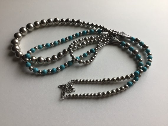 Moroccan Silver Plated and Turquoise Beads Neckla… - image 3