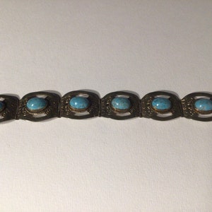 Vintage Mexico Estate Alpaca Silver Imitation Turquoise Blue Glass Bracelet’s.