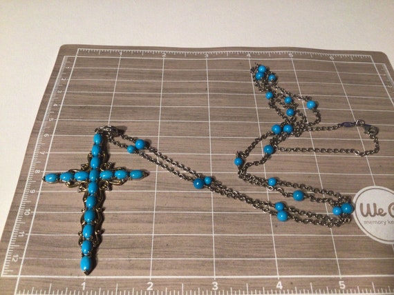 Vintage 925 silver Turquoise Cross Necklace.Leigh… - image 8