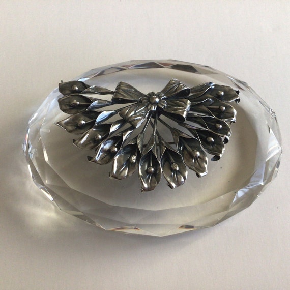 Vintage Coro Sterling Silver Floral Brooch - 1940s Craft Jewelry