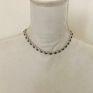 Vintage Blue Rhinestone Choker/Necklace Silver Tone Rhodium Plated