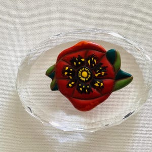 Hand made Ceramic Poppy Flower Red Pin