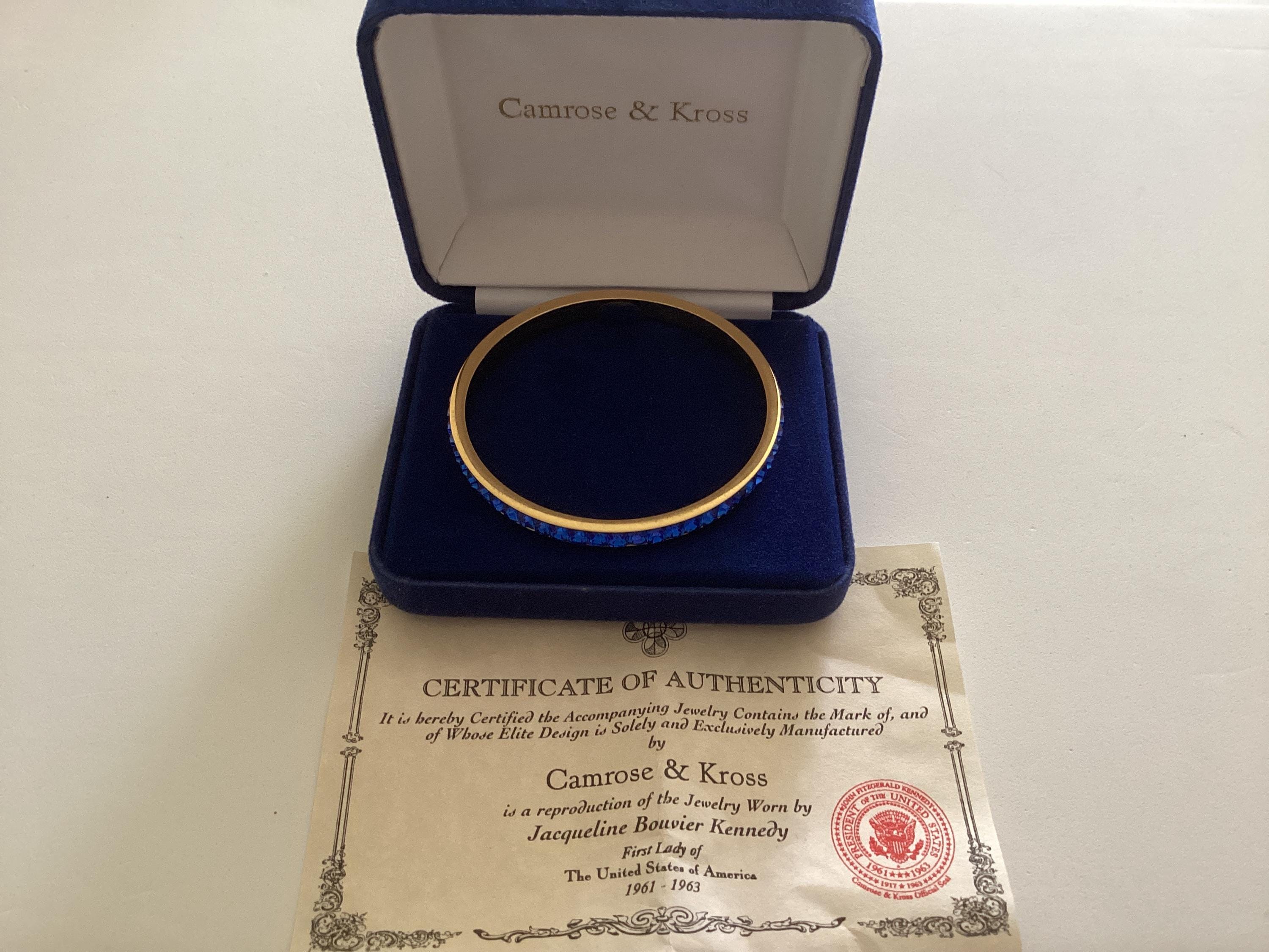 Vintage Camrose & Kross Jacqueline Kennedy Bangle: Gold Tone, Blue 